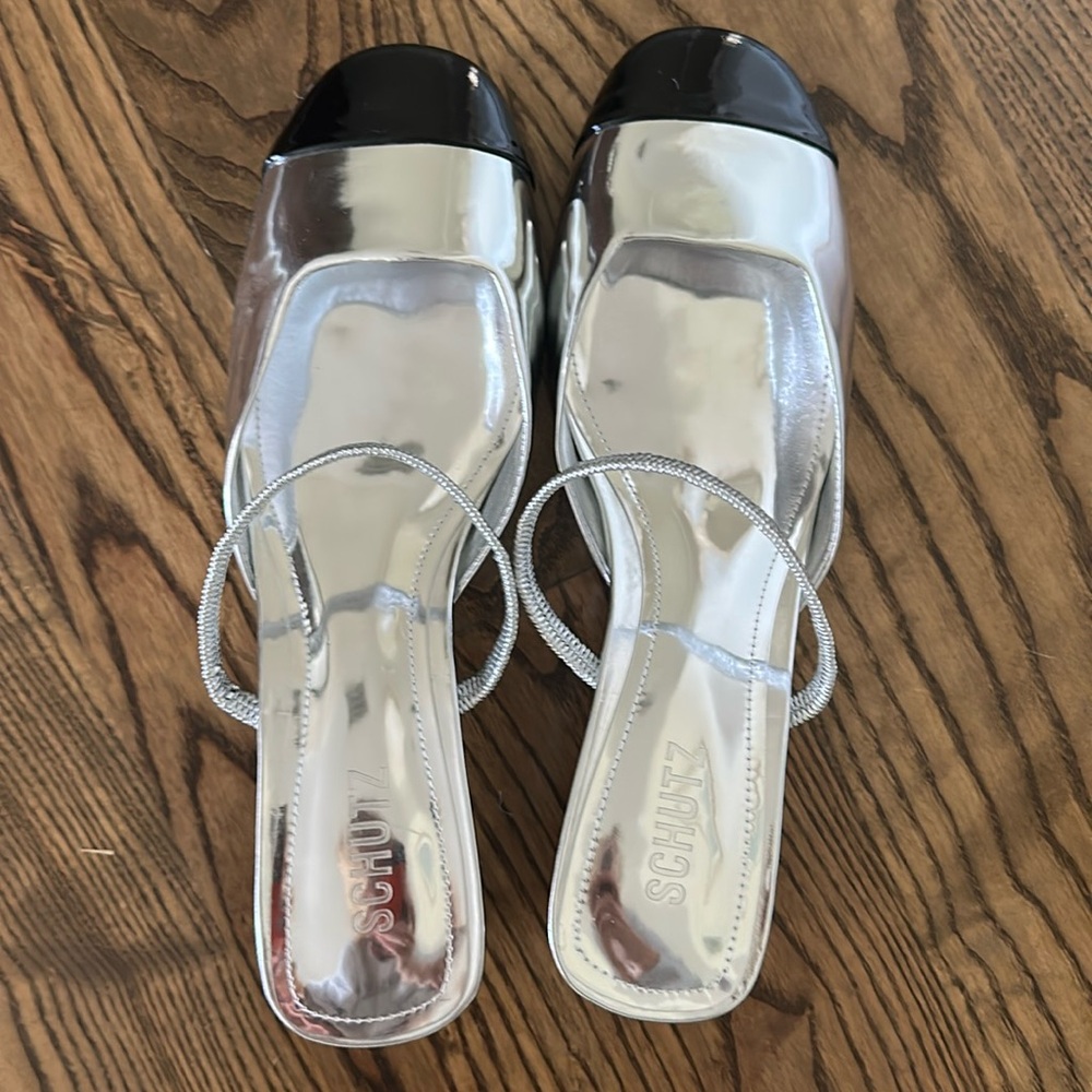 Schutz Silver and Black Mary Jane convertible mule